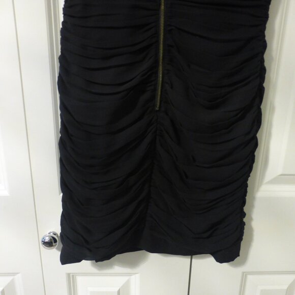 H&M black ruched sleeveless mini dress with faux leather trim - Picture 14 of 15